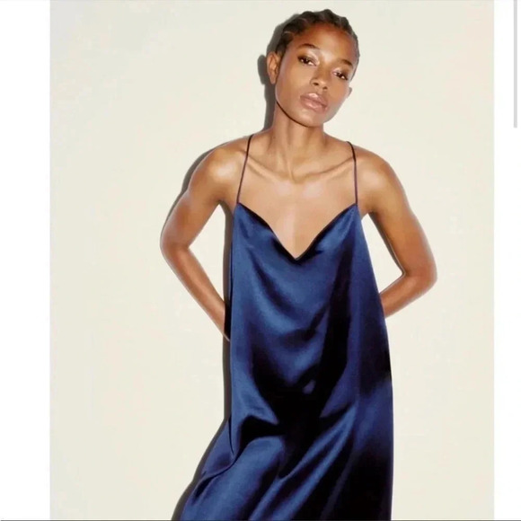 Zara blue back jewel strap satin midi dress - Picture 2 of 11